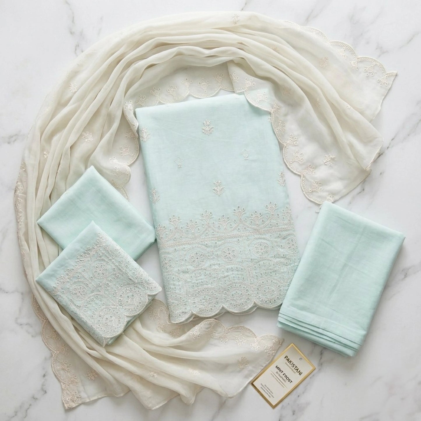 Mint Ivory Elegance – Embroidered Lawn 3 Piece Unstitched Suit