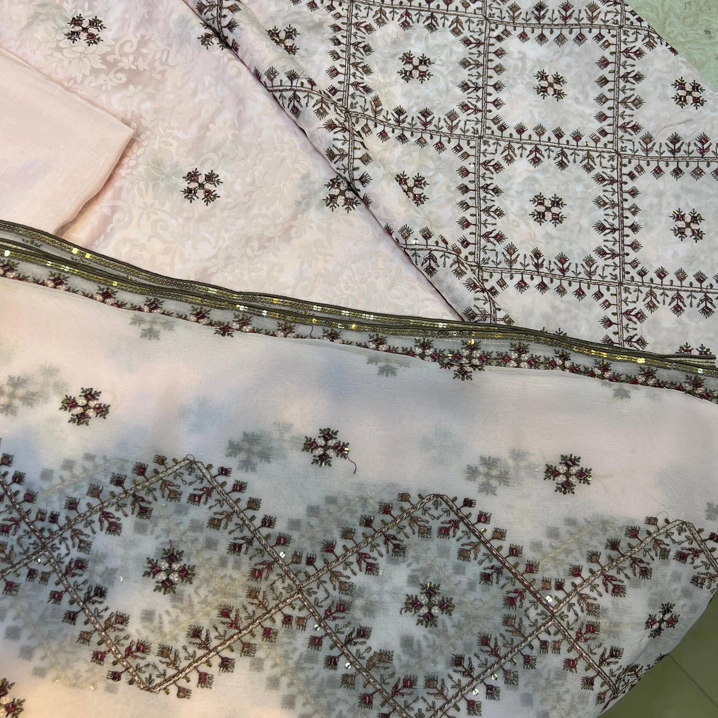 Ivory Blossom Ambose Silk 3 Piece Unstitched Suit