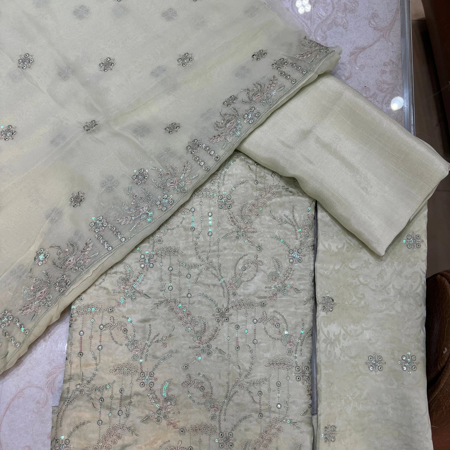 Luxury Ivory Ambose Silk 3 Piece Unstitched Suit