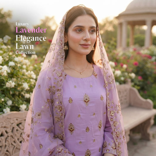 Elegant Lavender 3 Piece Unstitched Lawn Suit with Embroidered Dupatta