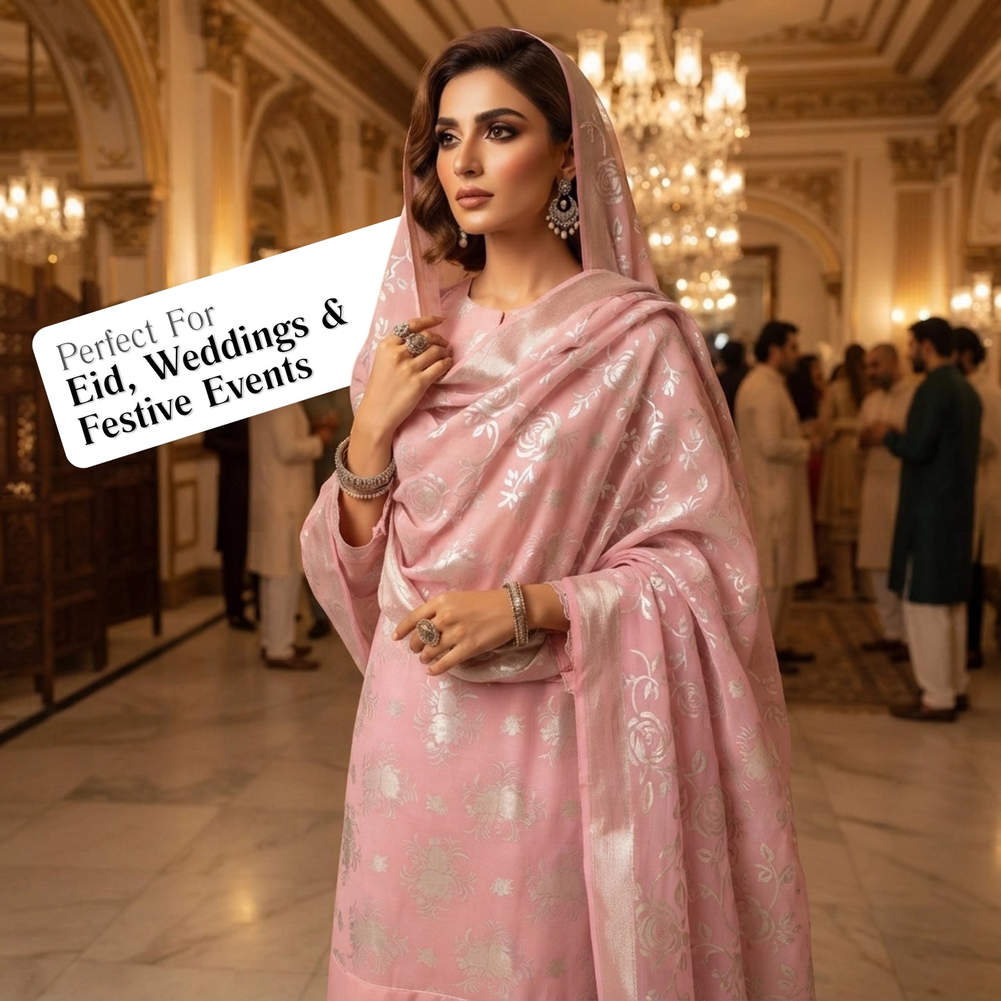 Blush Pink Floral Ambose Silk 3 Piece Unstitched Suit