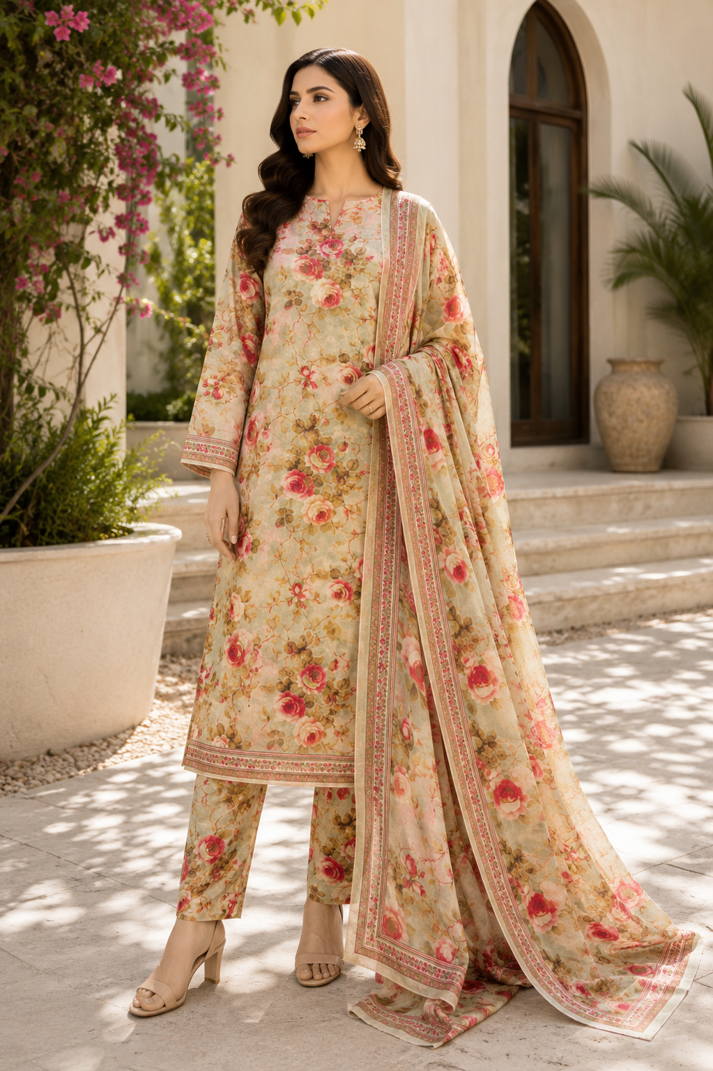3 Piece Unstitched Printed Marina Suit – Classic Monochrome
