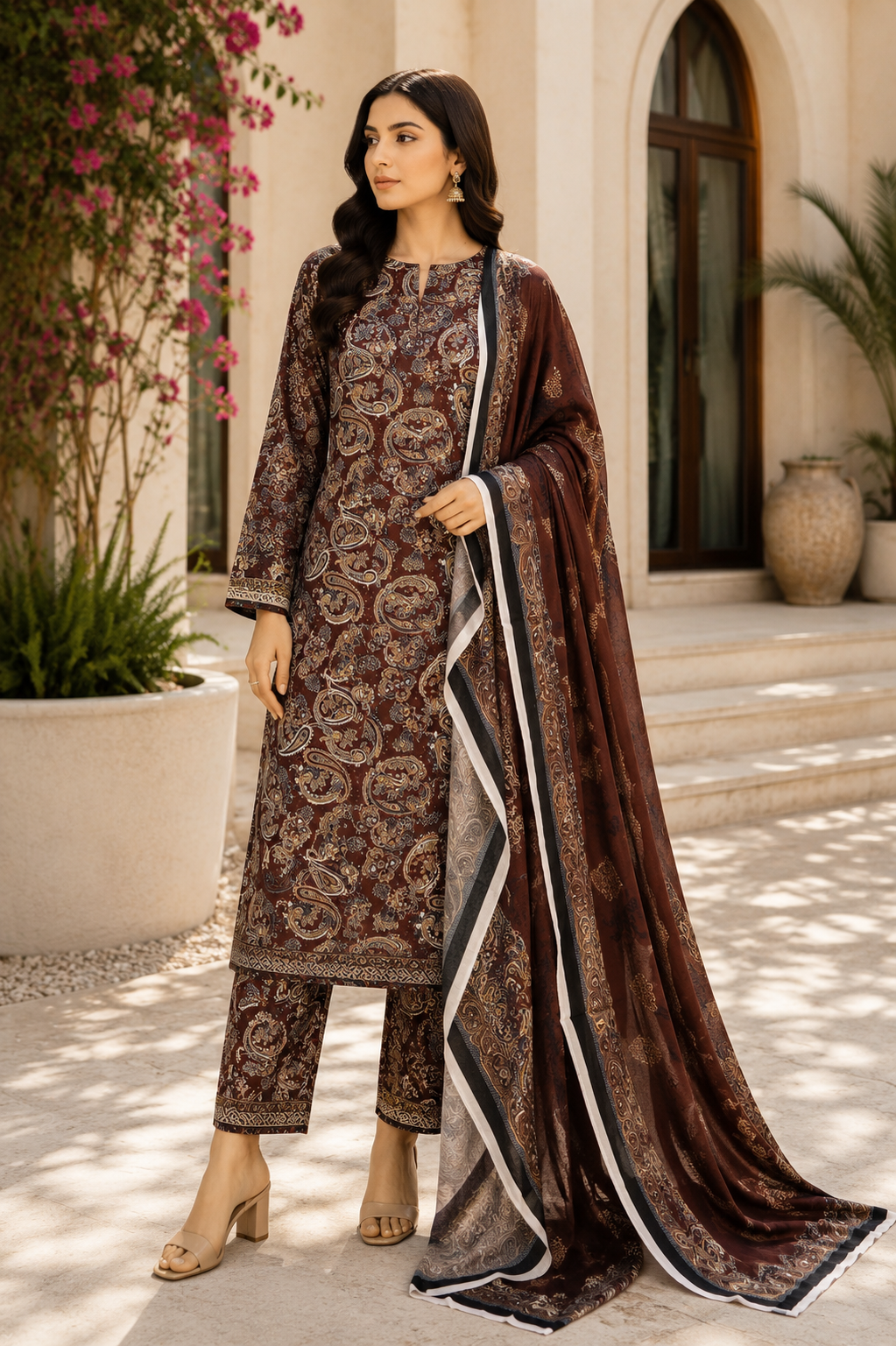 3 Piece Unstitched Printed Marina Suit – Classic Monochrome