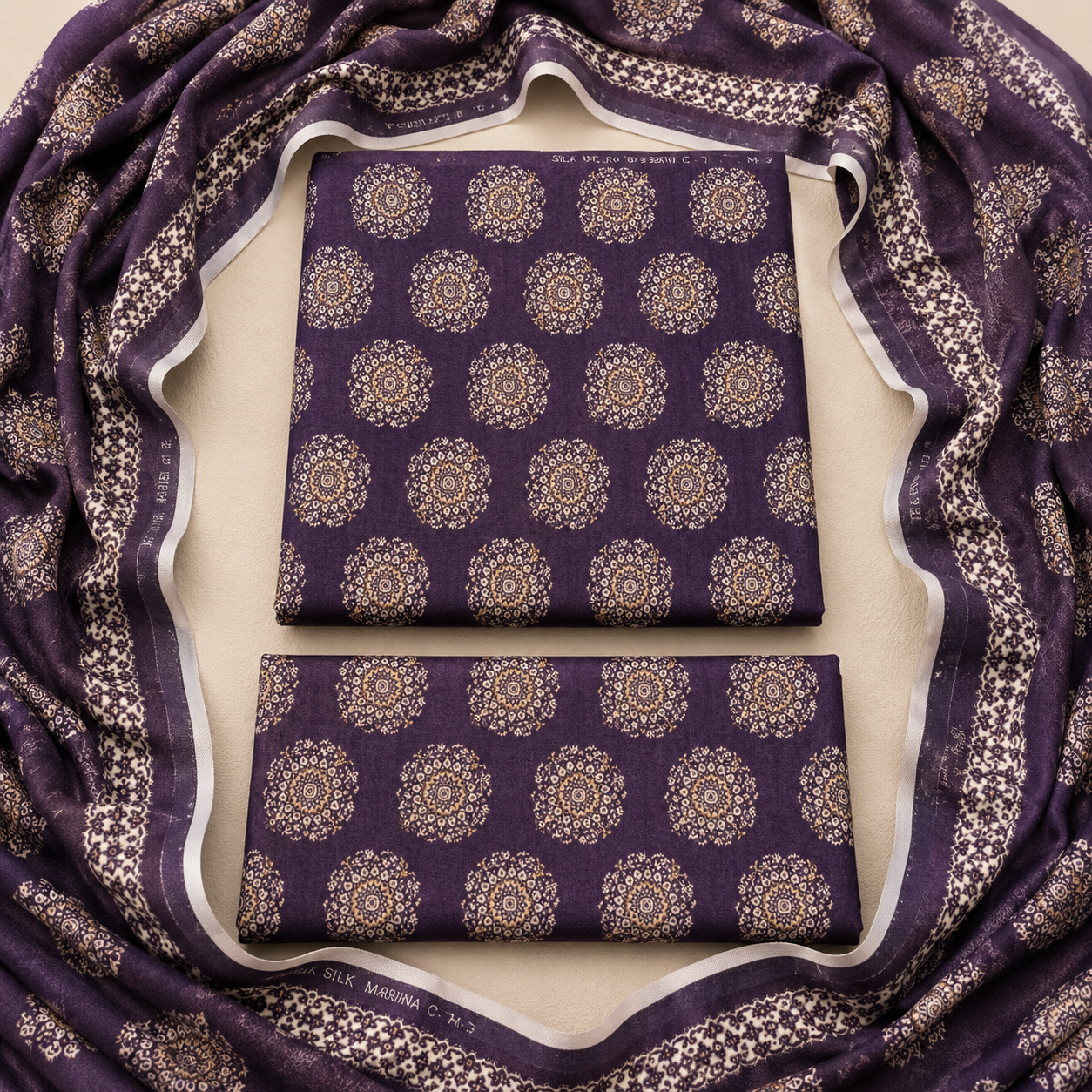 3 Piece Unstitched Printed Marina Suit – Royal Plum Medallion