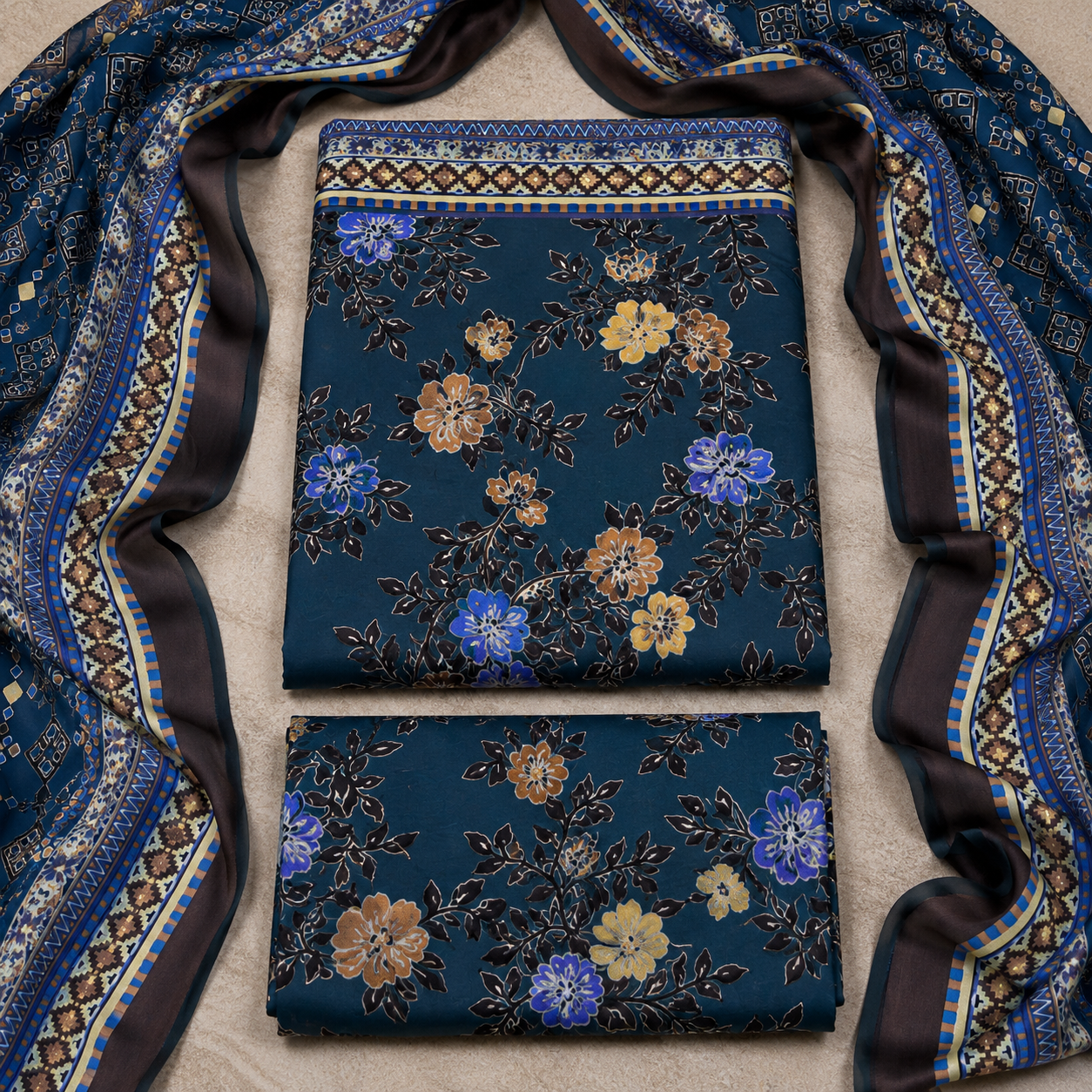 3 Piece Unstitched Barosha Silk Suit – Sapphire Royale