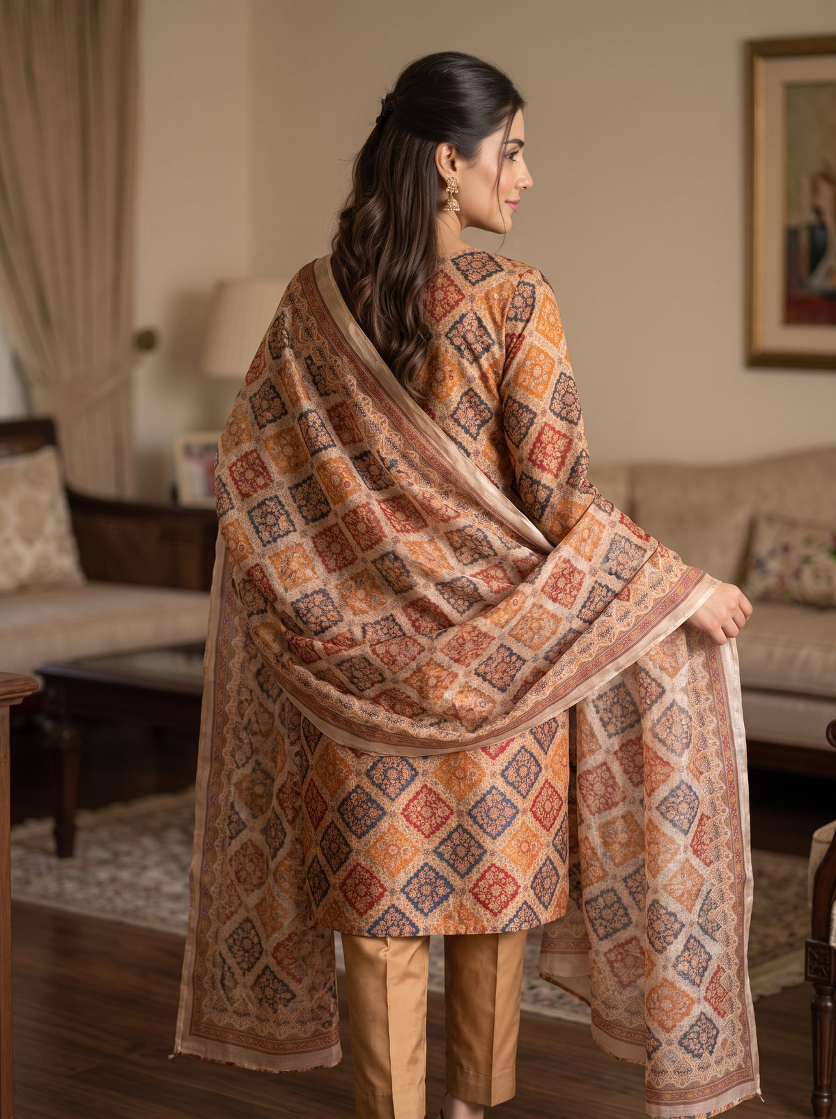 Premium 3-Piece Unstitched Print Shamoz Silk Suit