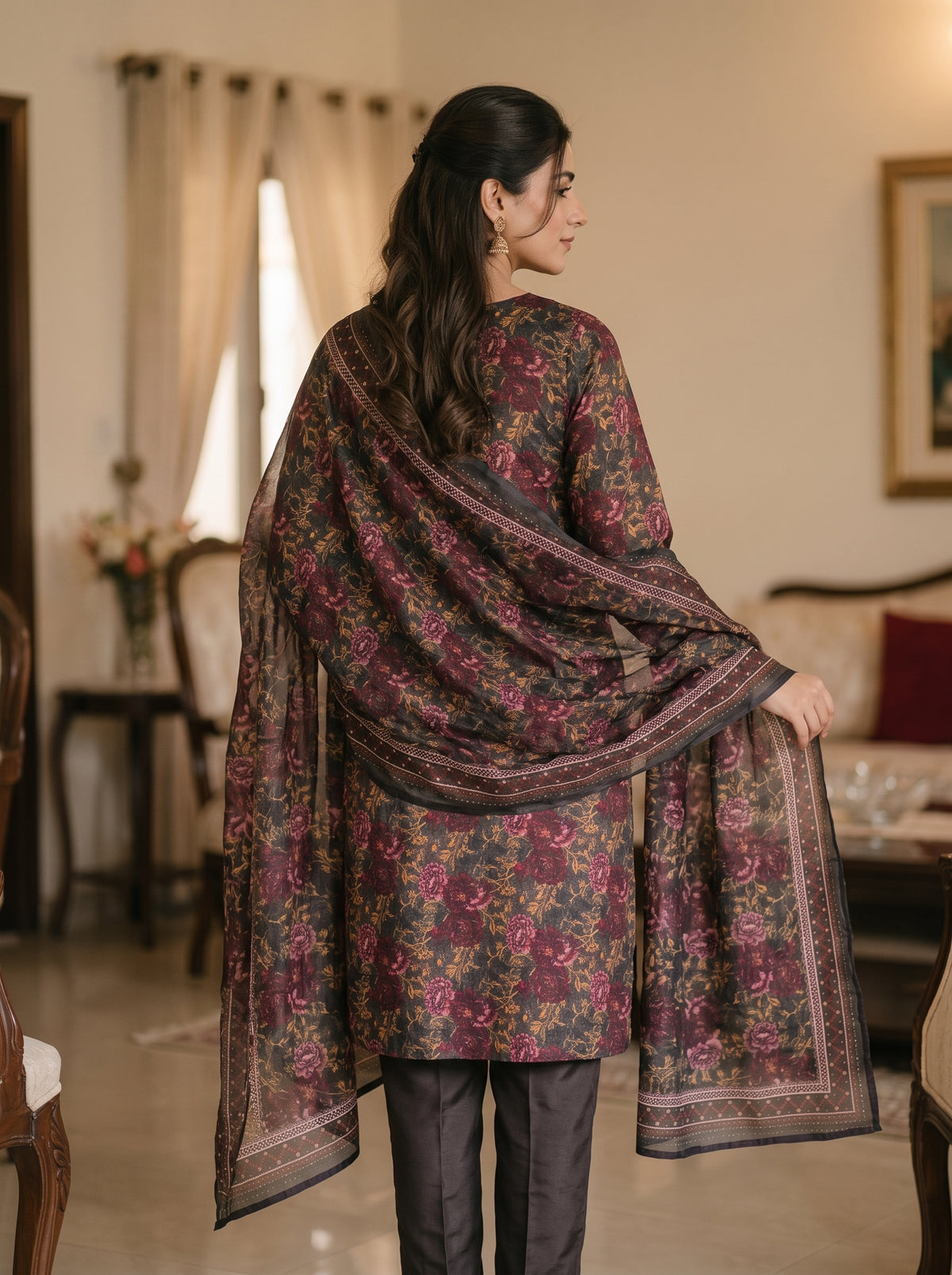 Unstitched Printed Silk Three-Piece Ensemble