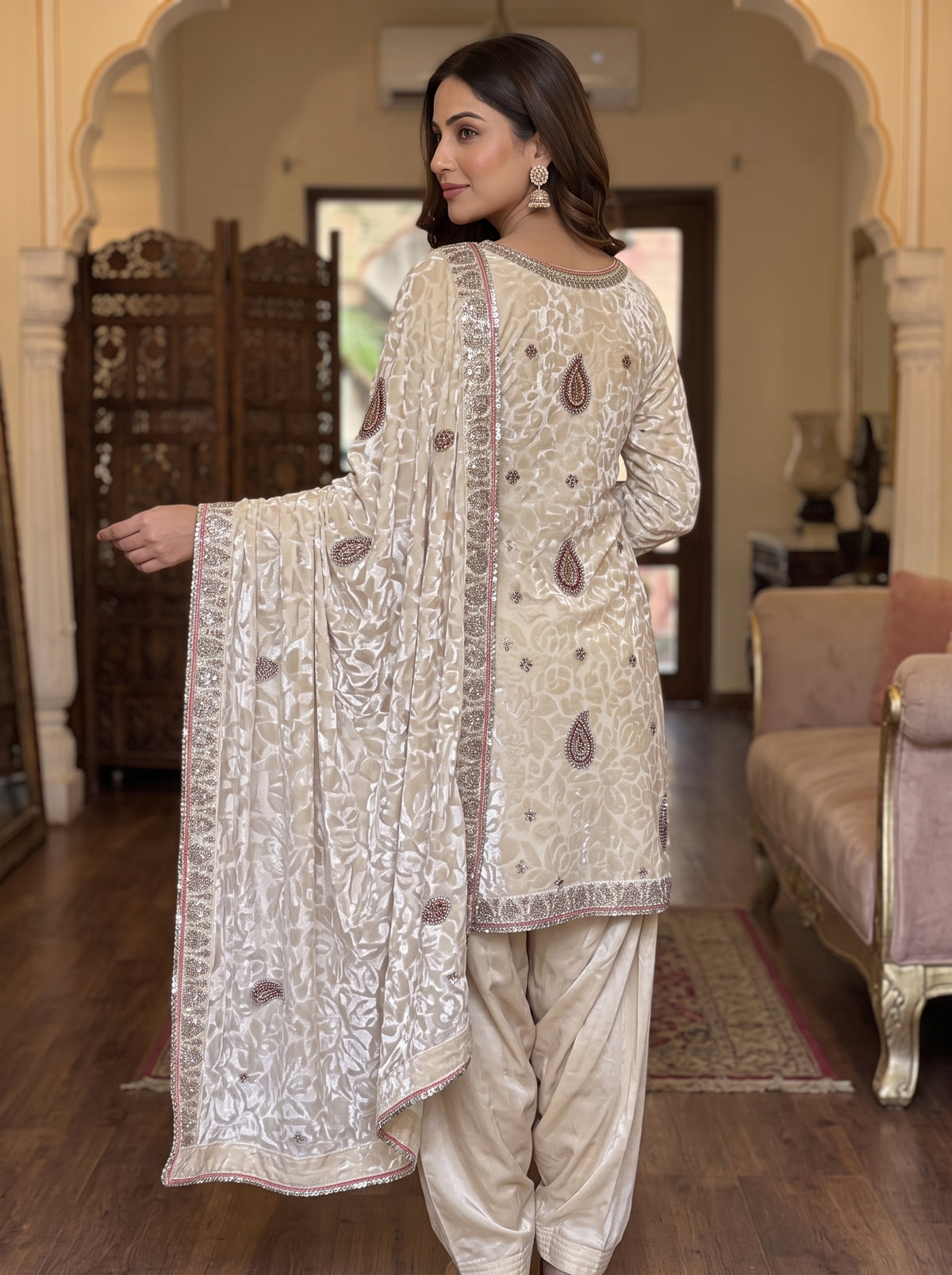 Heavy Embroidered Palachi Kurta Set with Silk Bottoms