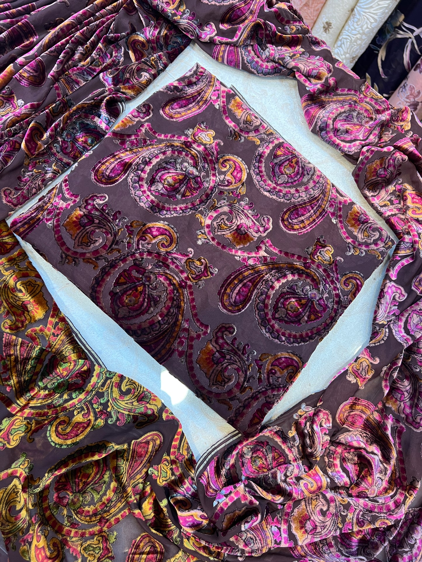 Espresso Brown Paisley Palachi 3 Piece Unstitched Suit