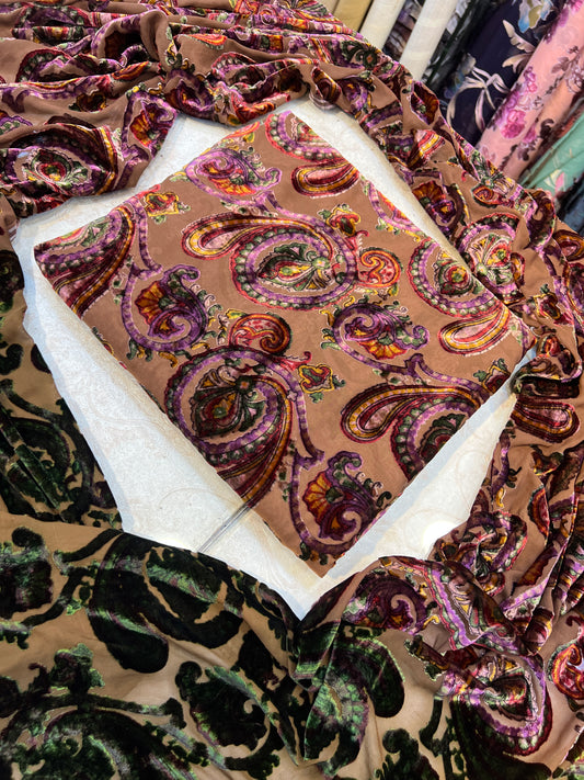 Dusty Rose & Plum Paisley Palachi 3 Piece Unstitched Suit