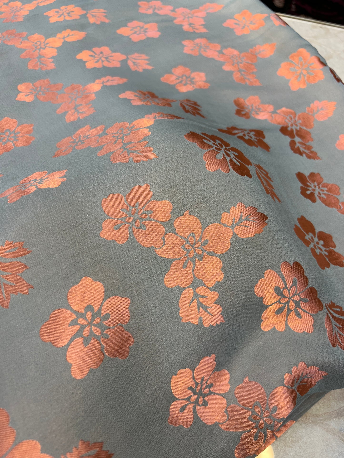 Gray Peach Pure China Pati Silk 3 Piece Unstitched Suit