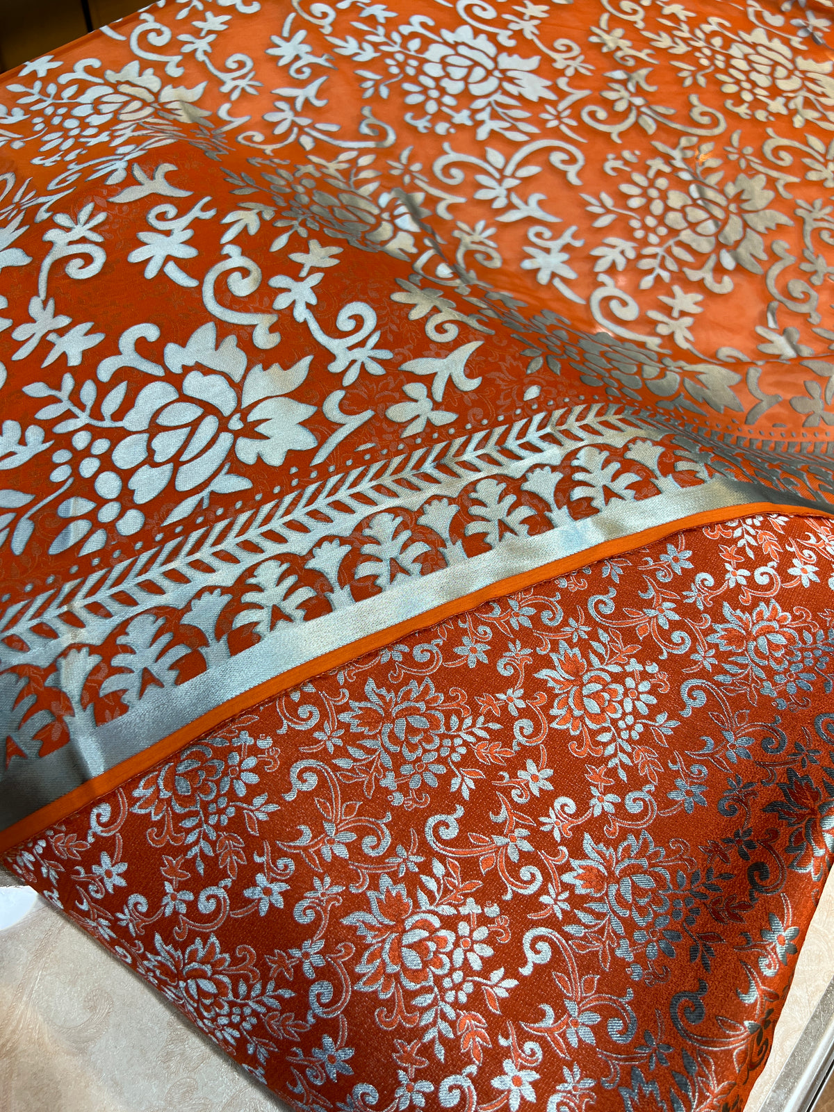 Burnt Orange Pure China Pati Silk 3 Piece Unstitched Suit