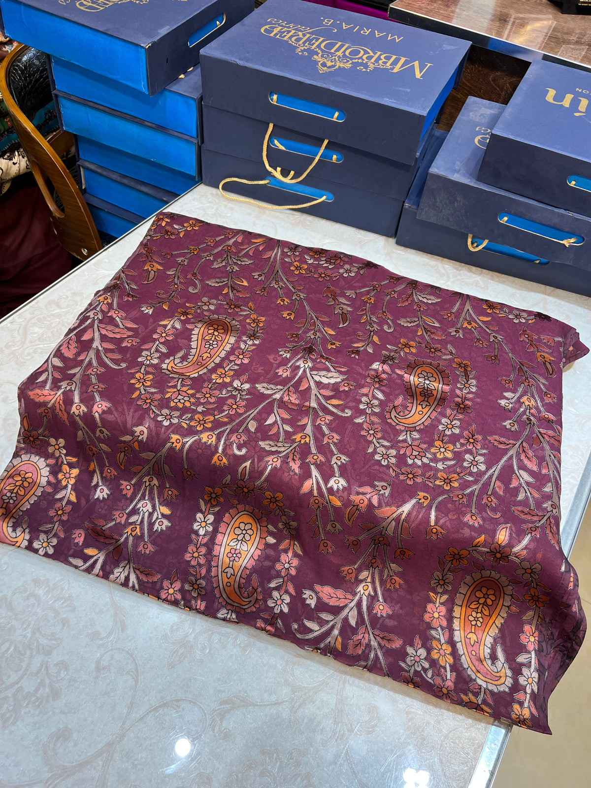 Deep Plum Barosha Silk 3-Piece Unstitched Suit | Sale