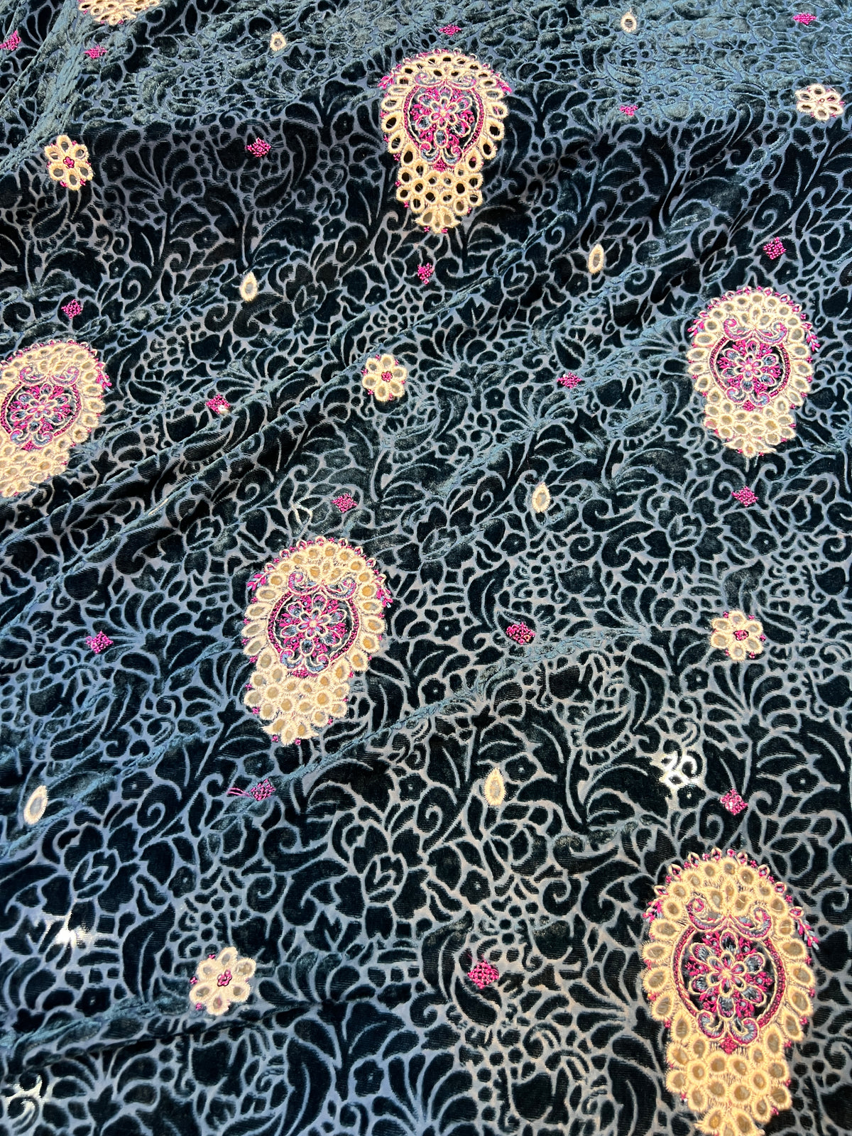 Deep Slate-Teal Embroidered 3 Piece Unstitched Suit | Luxury Formal Wear