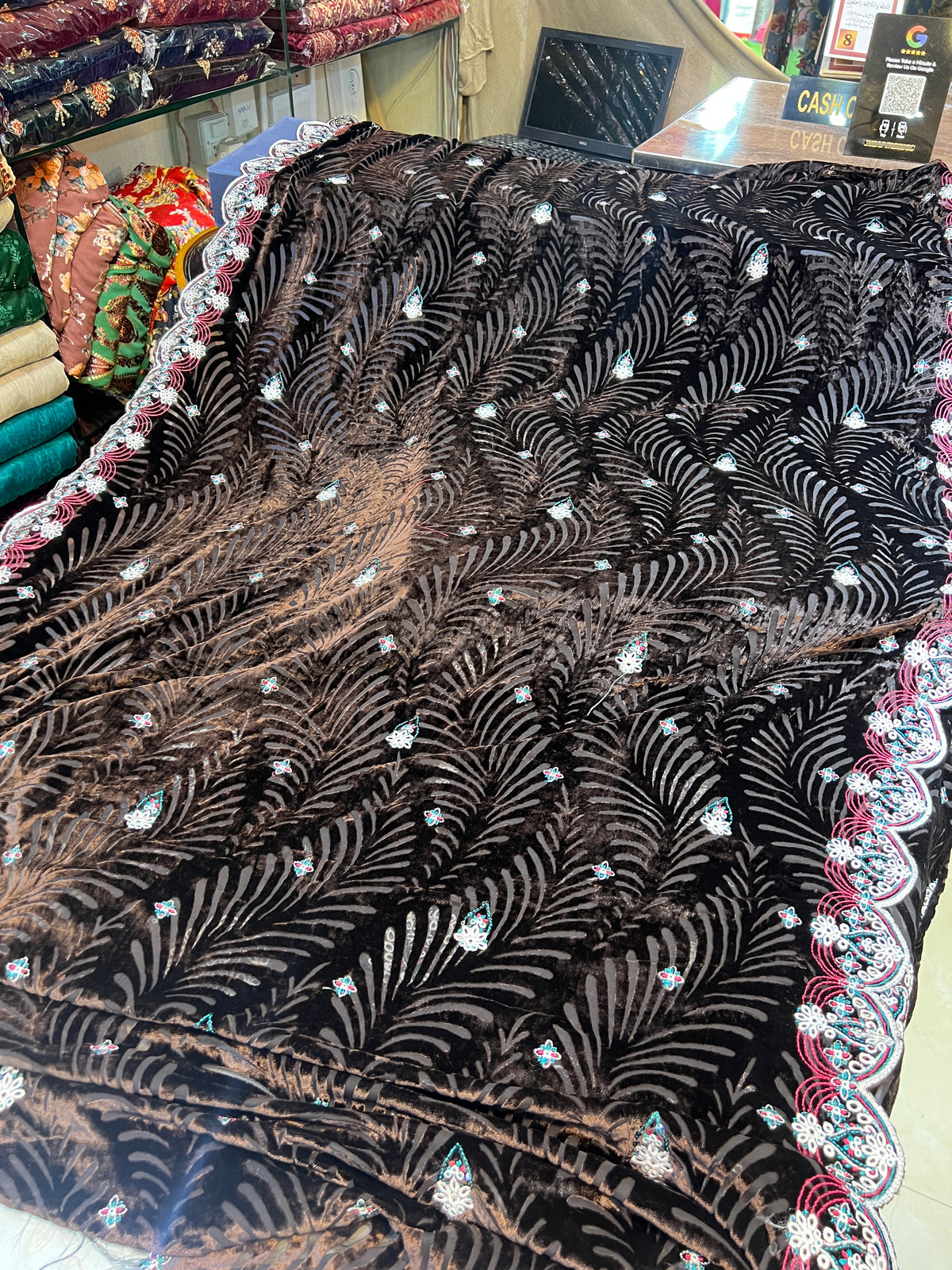 Dark Brown Embroidered 3 Piece Unstitched Suit | Luxury Formal Wear