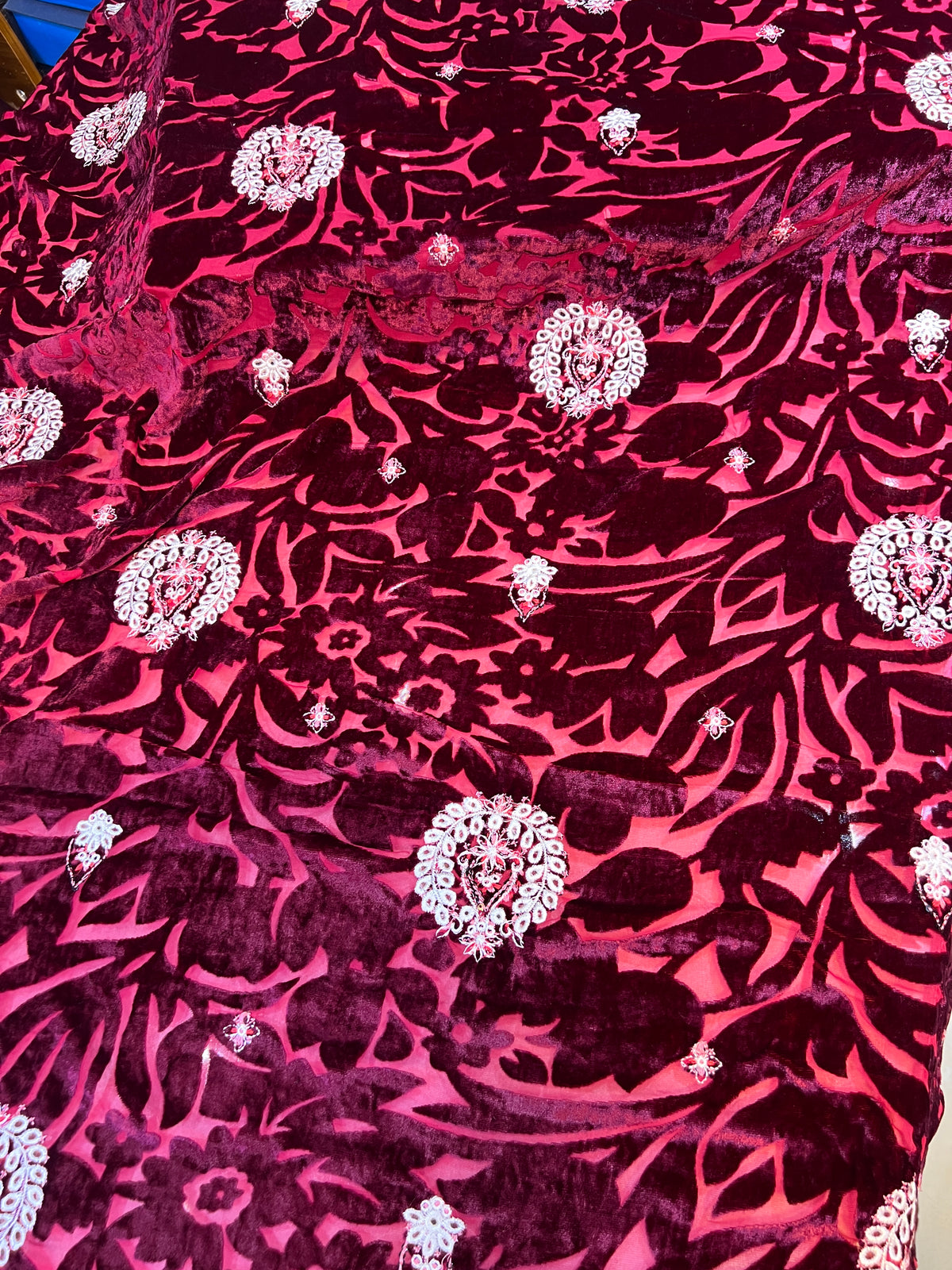Deep Magenta Embroidered 3 Piece Unstitched Suit | Luxury Formal Wear