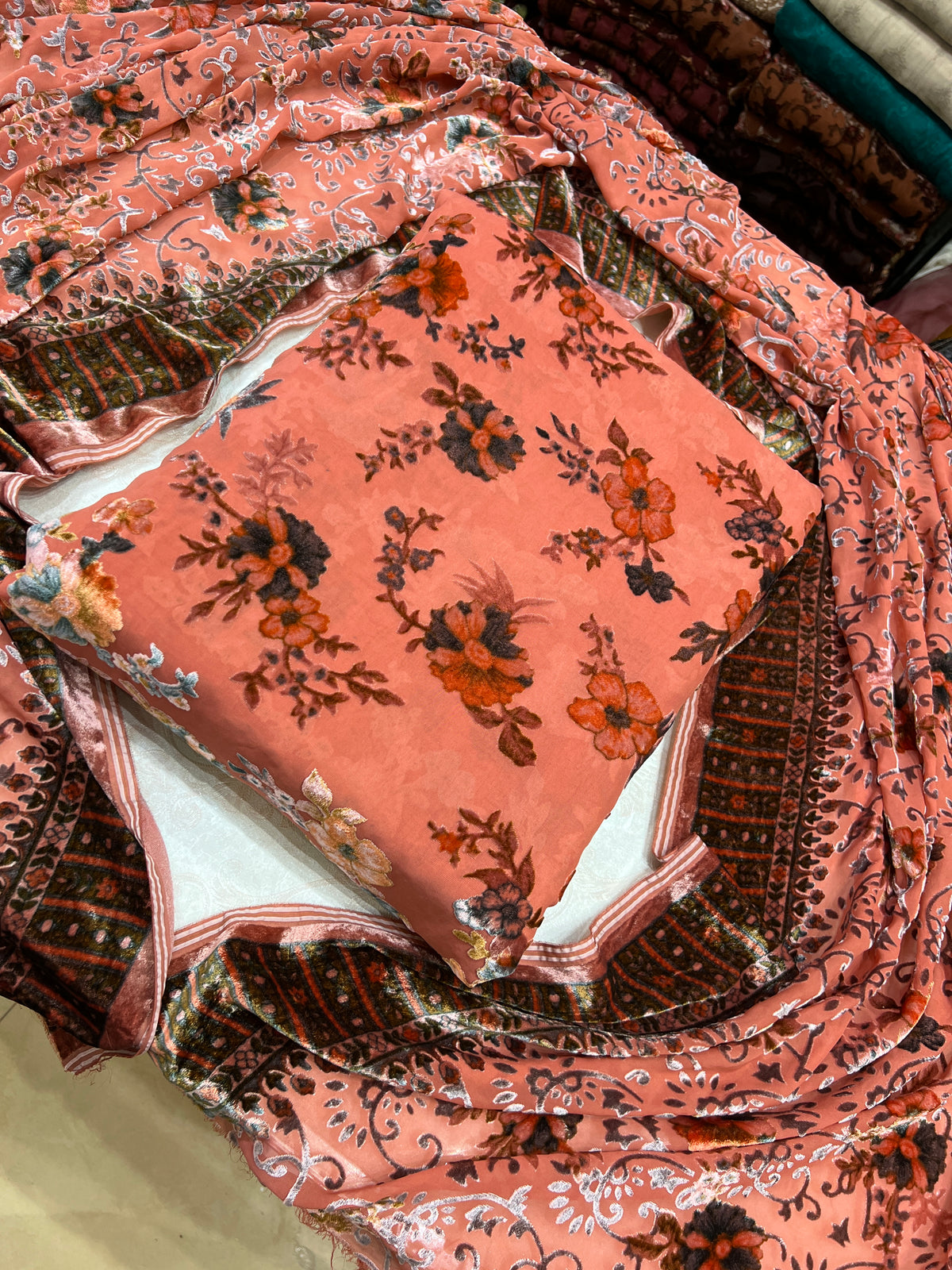 3-Piece Unstitched Palachi Suit – Peach