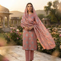 Dusty Rose Floral Ambose Silk 3 Piece Unstitched Suit