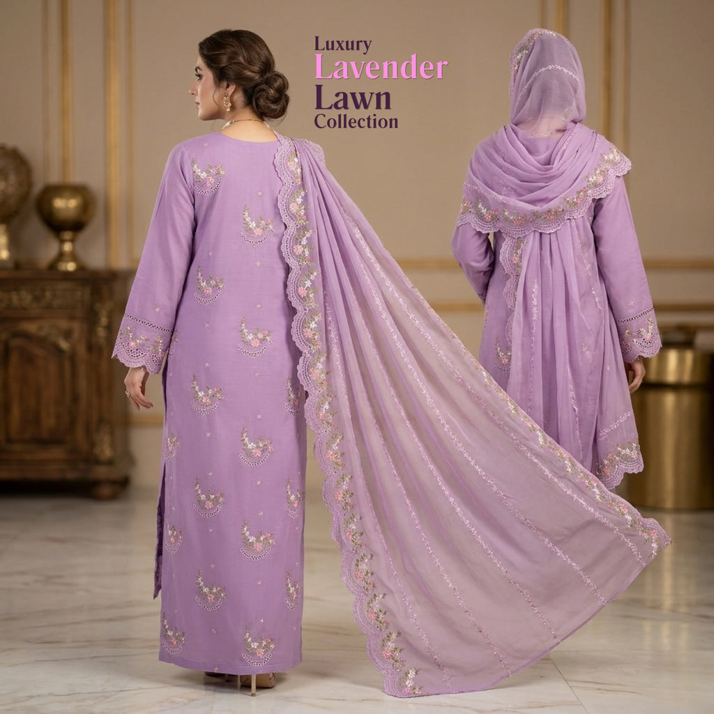 Lavender Bloom – 3 Piece Unstitched Lawn Suit with Chiffon Dupatta