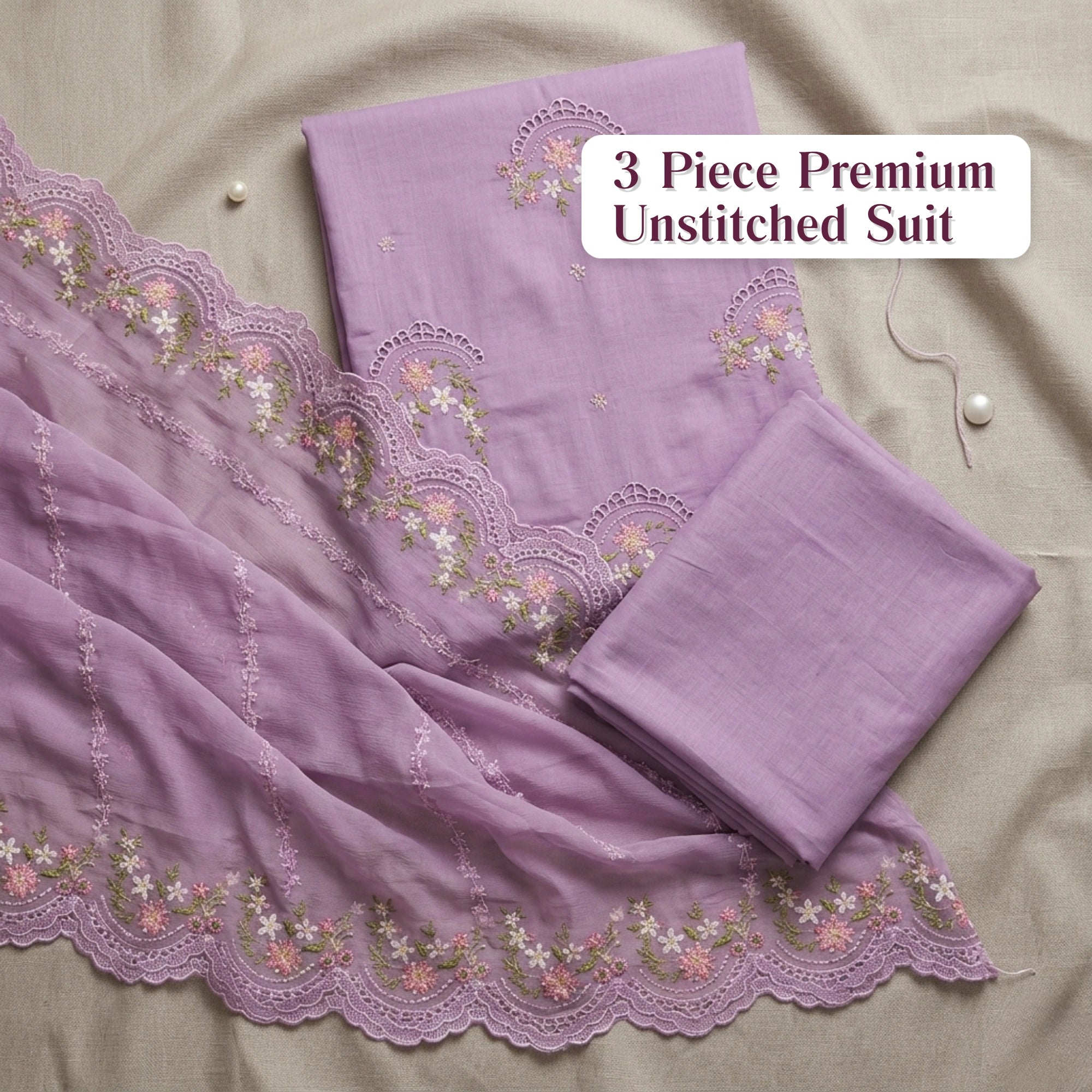 Lavender Bloom – 3 Piece Unstitched Lawn Suit with Chiffon Dupatta