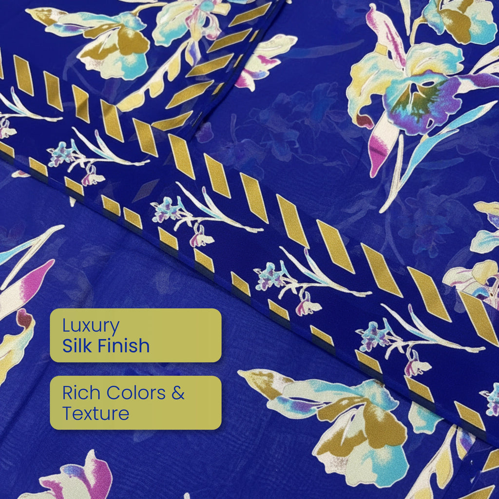 Royal Blue Barosha Silk 3 Piece Unstitched Suit | Insaf Fabrics