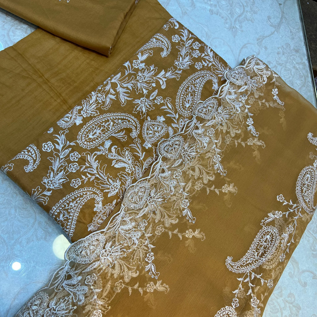 Golden Mustard – 3 Piece Unstitched Lawn Suit with Chiffon Dupatta
