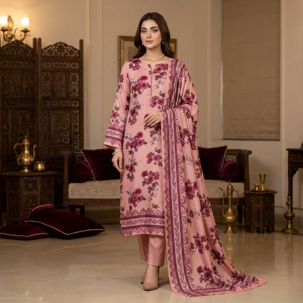 Blush Rose Pink – 3 Piece Unstitched Barosha Silk Suit