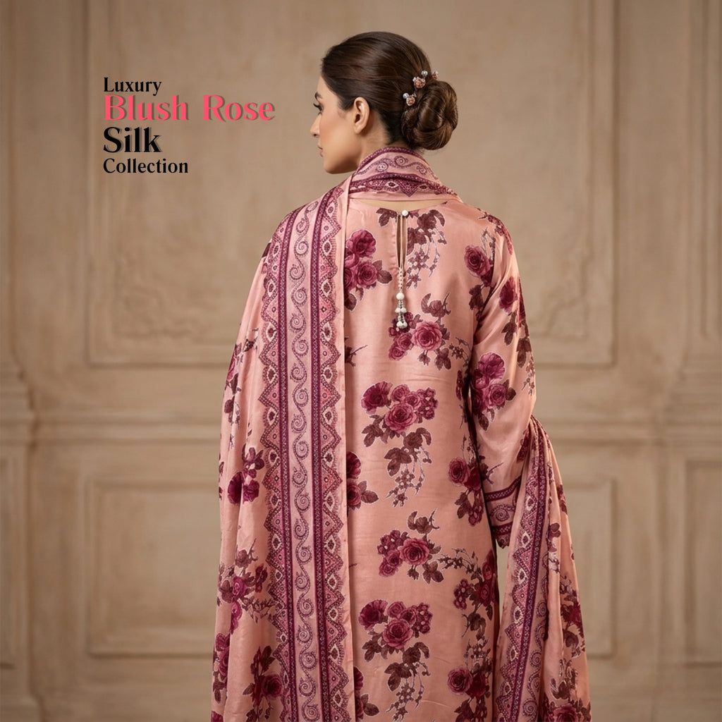 Blush Rose Pink – 3 Piece Unstitched Barosha Silk Suit