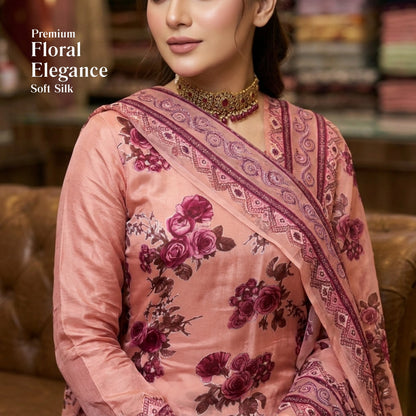 Blush Rose Pink – 3 Piece Unstitched Barosha Silk Suit