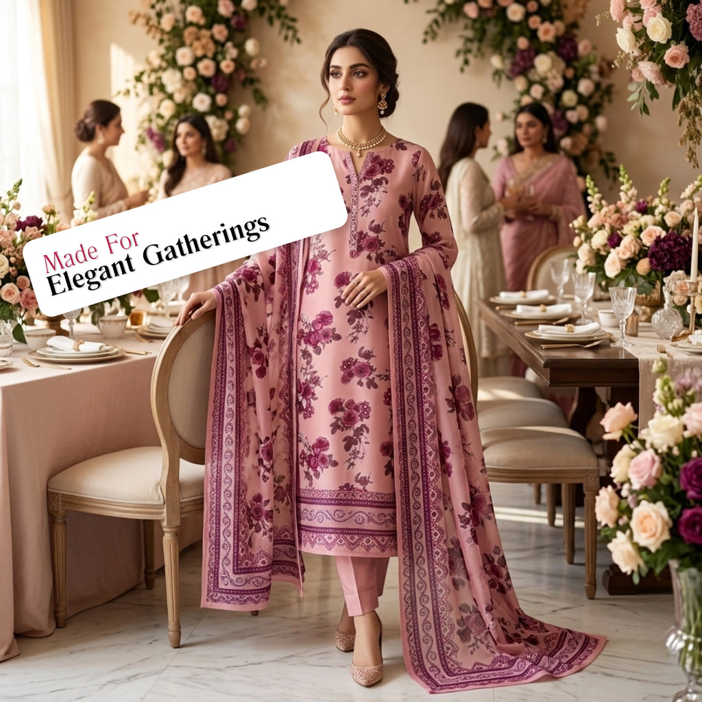 Blush Rose Pink – 3 Piece Unstitched Barosha Silk Suit