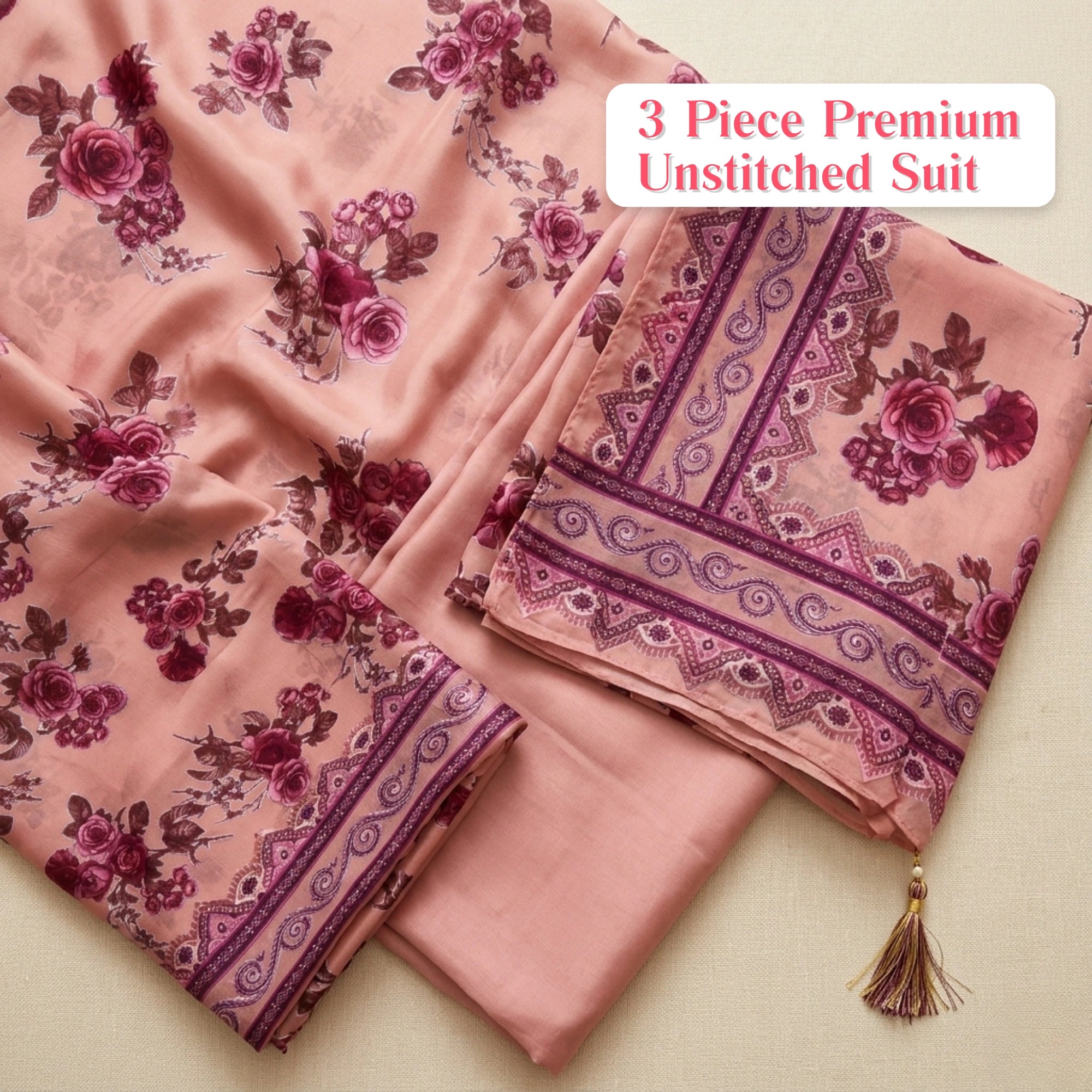 Blush Rose Pink – 3 Piece Unstitched Barosha Silk Suit