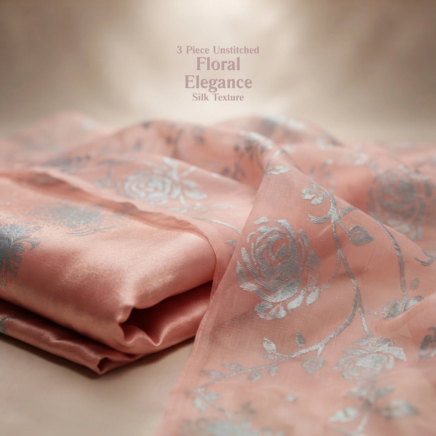 Dusty Rose Floral Ambose Silk 3 Piece Unstitched Suit