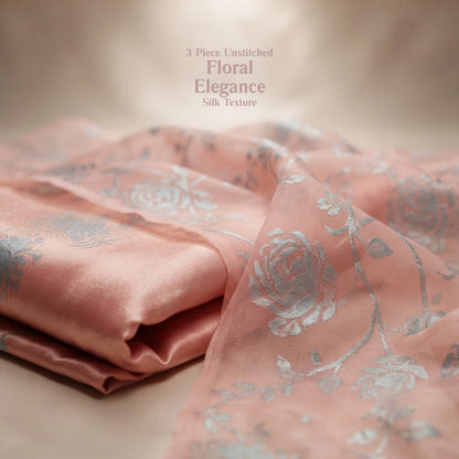 Dusty Rose Floral Ambose Silk 3 Piece Unstitched Suit