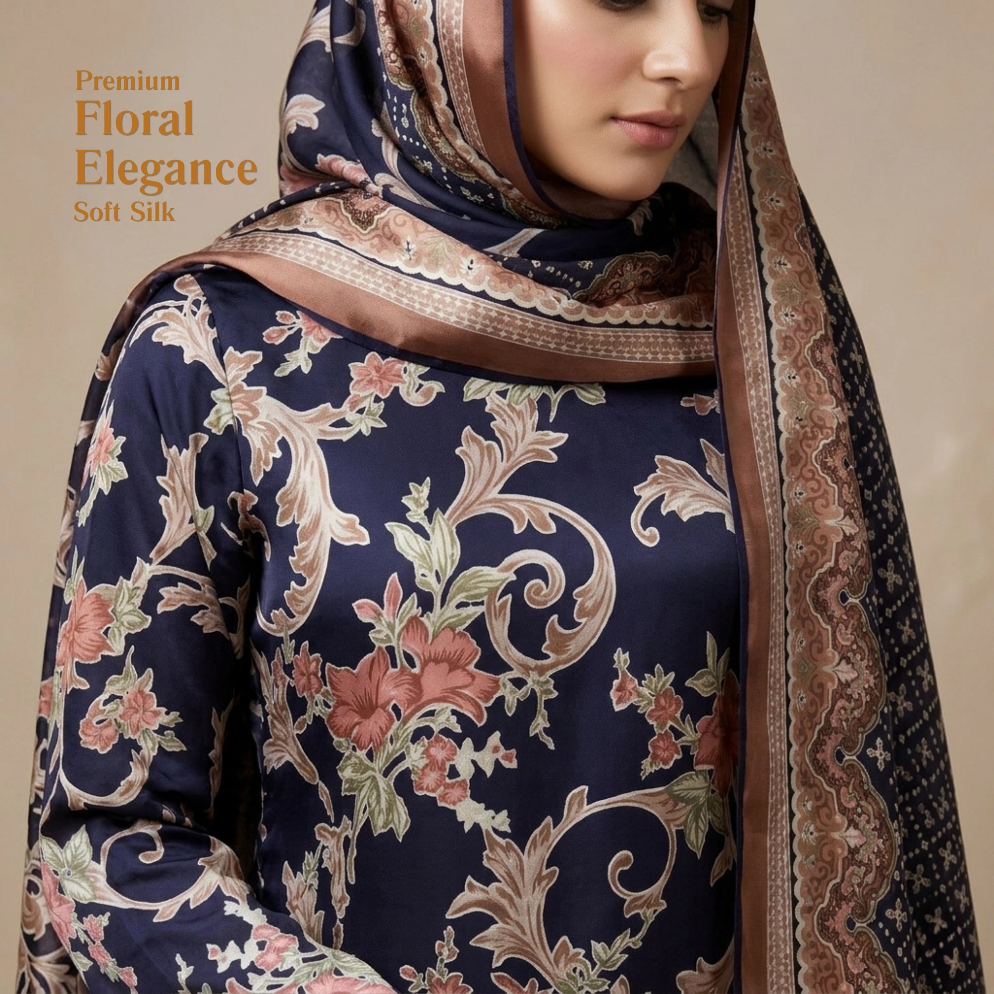 Midnight Floral Barosha Silk 3 Piece Unstitched Suit