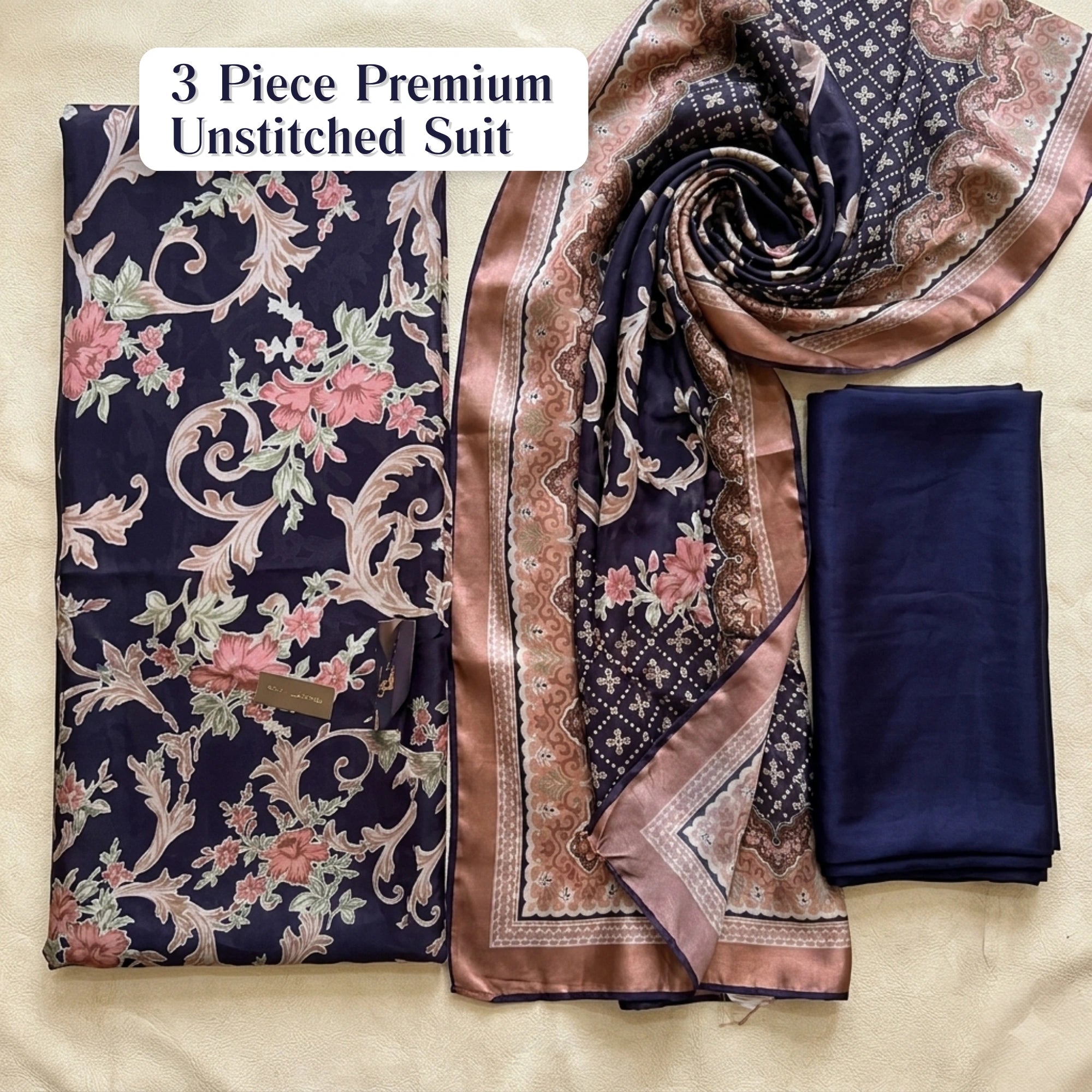 Midnight Floral Barosha Silk 3 Piece Unstitched Suit