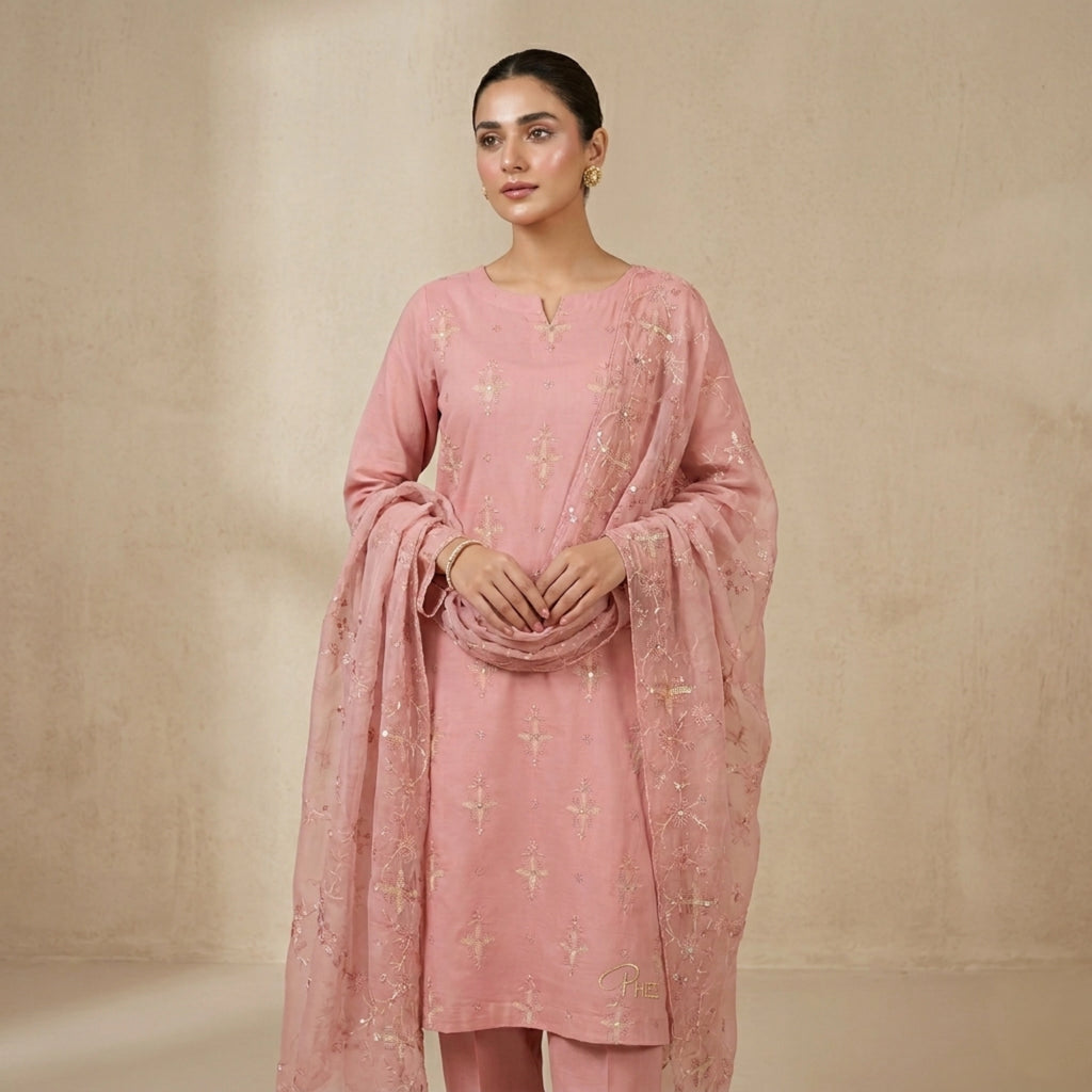 Blush Pink Embroidered Lawn 3 Piece Unstitched Suit