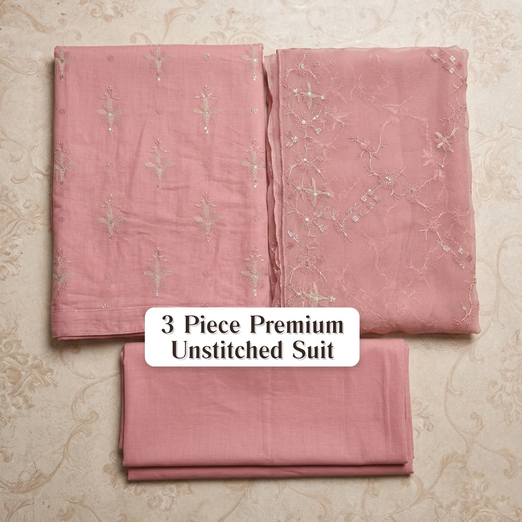 Blush Pink Embroidered Lawn 3 Piece Unstitched Suit