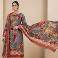 Grey Floral 3 Piece Unstitched Barosha Silk Suit