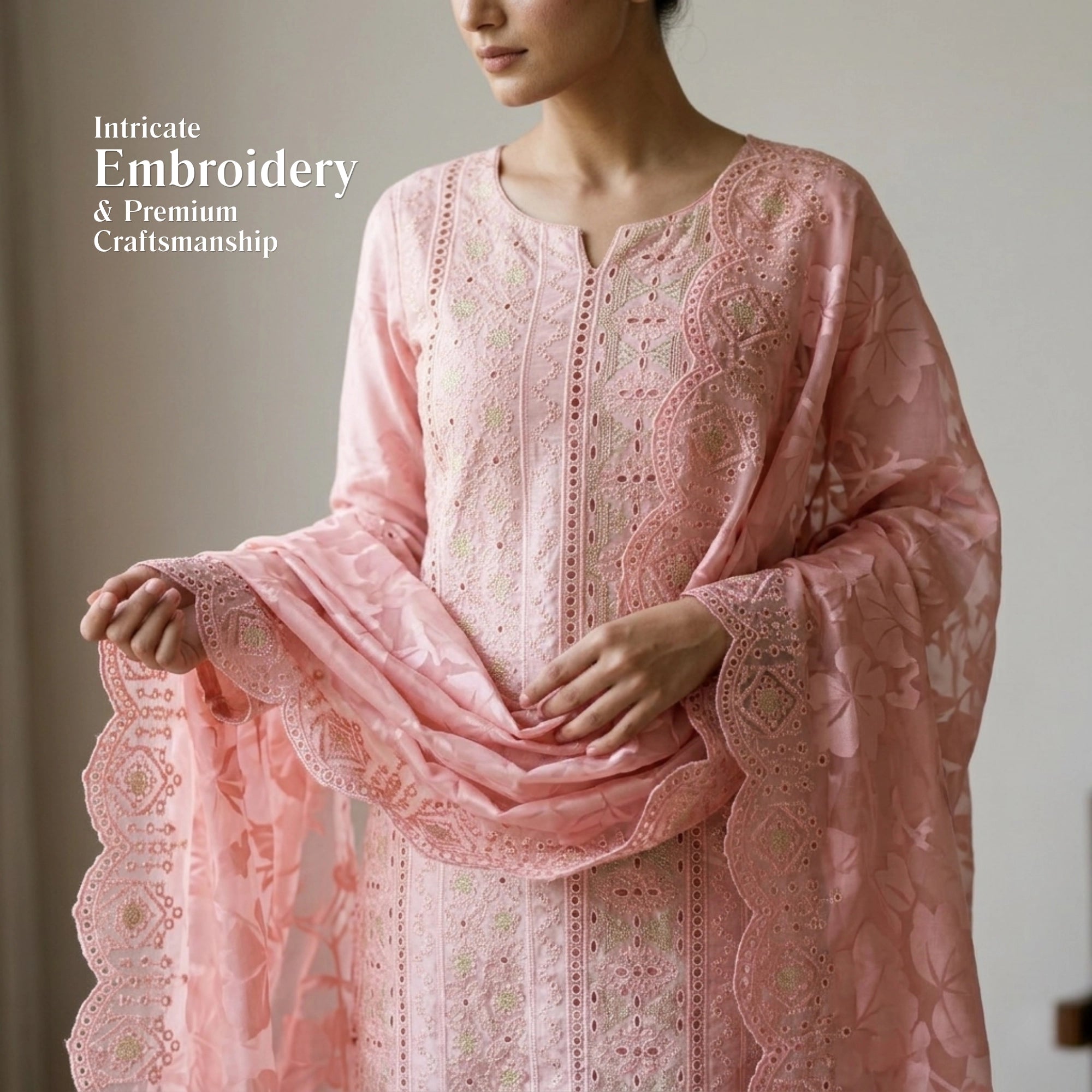 Blush Pink Unstitched Embroidered Ambose Silk 3 Piece Suit