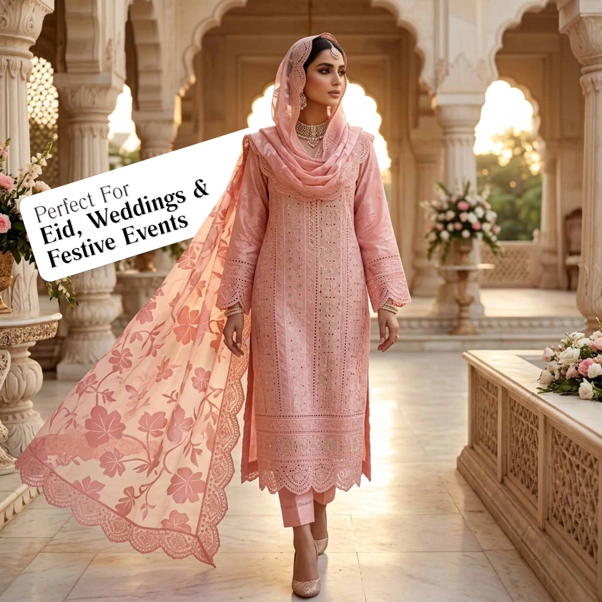 Blush Pink Unstitched Embroidered Ambose Silk 3 Piece Suit