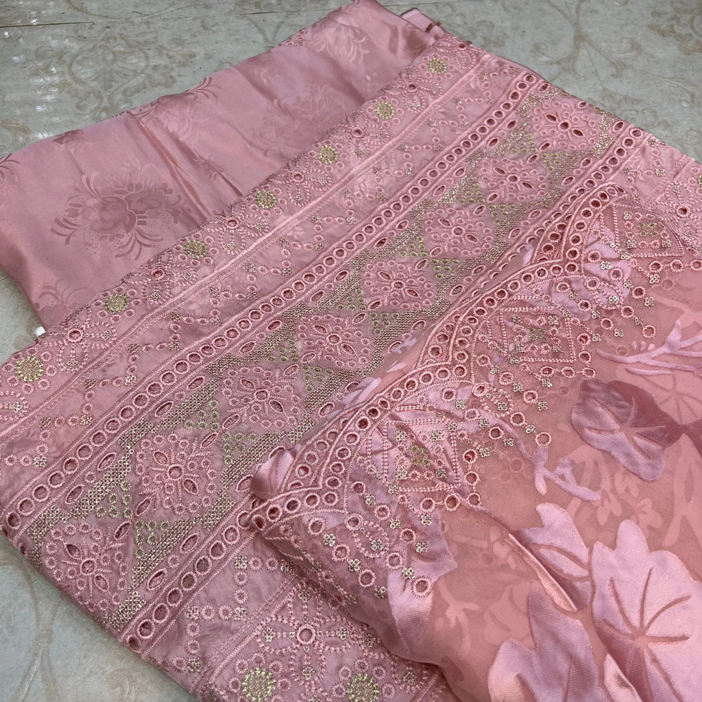 Blush Pink Unstitched Embroidered Ambose Silk 3 Piece Suit
