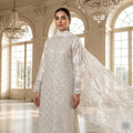 Ivory White Unstitched Embroidered Ambose Silk 3 Piece Suit