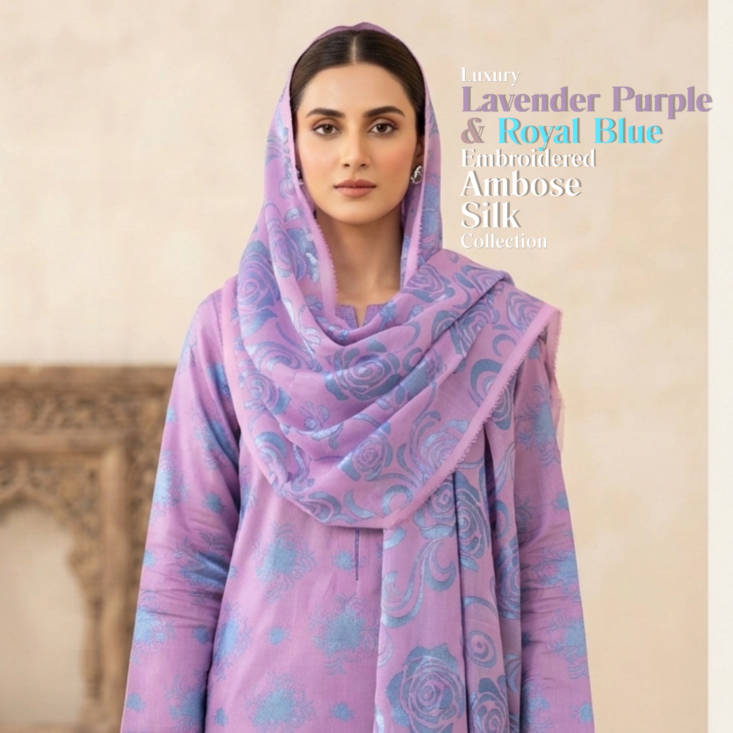 Lavender Purple & Sky Blue Ambose Silk 3 Piece Suit