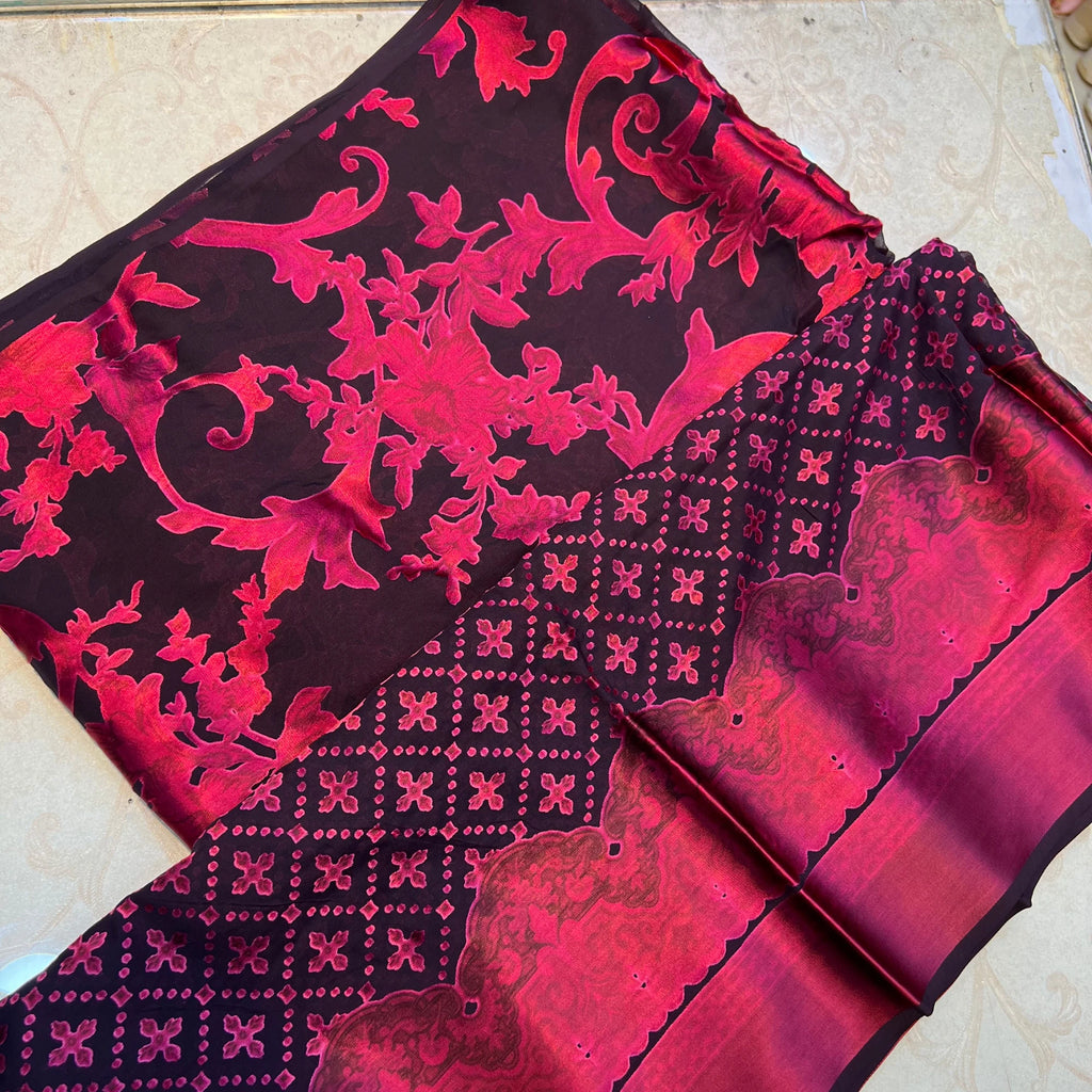 Ruby Noir Red n Black Barosha Silk 3 Piece Unstitched Suit