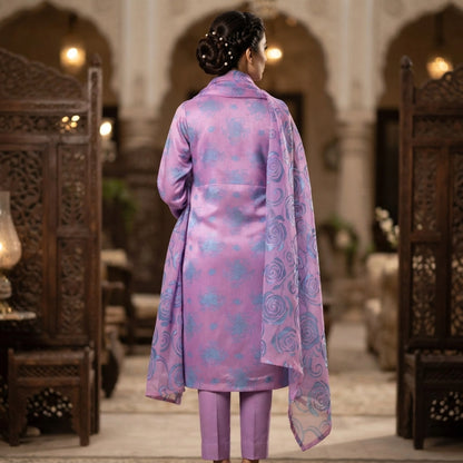 Lavender Purple & Sky Blue Ambose Silk 3 Piece Suit