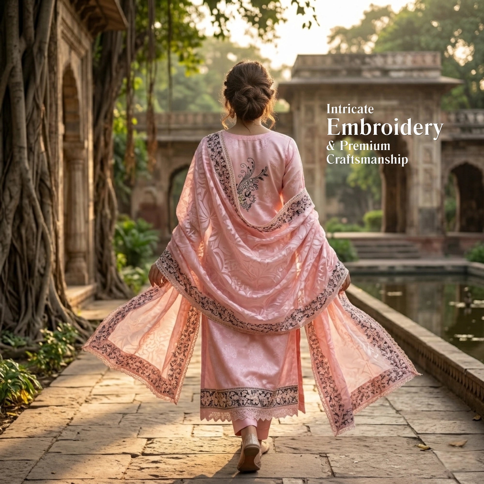 Blush Pink Embroidered Ambose Silk 3 Piece Unstitched Suit
