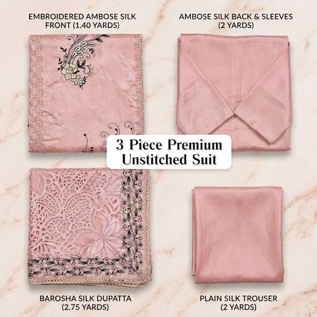 Blush Pink Embroidered Ambose Silk 3 Piece Unstitched Suit