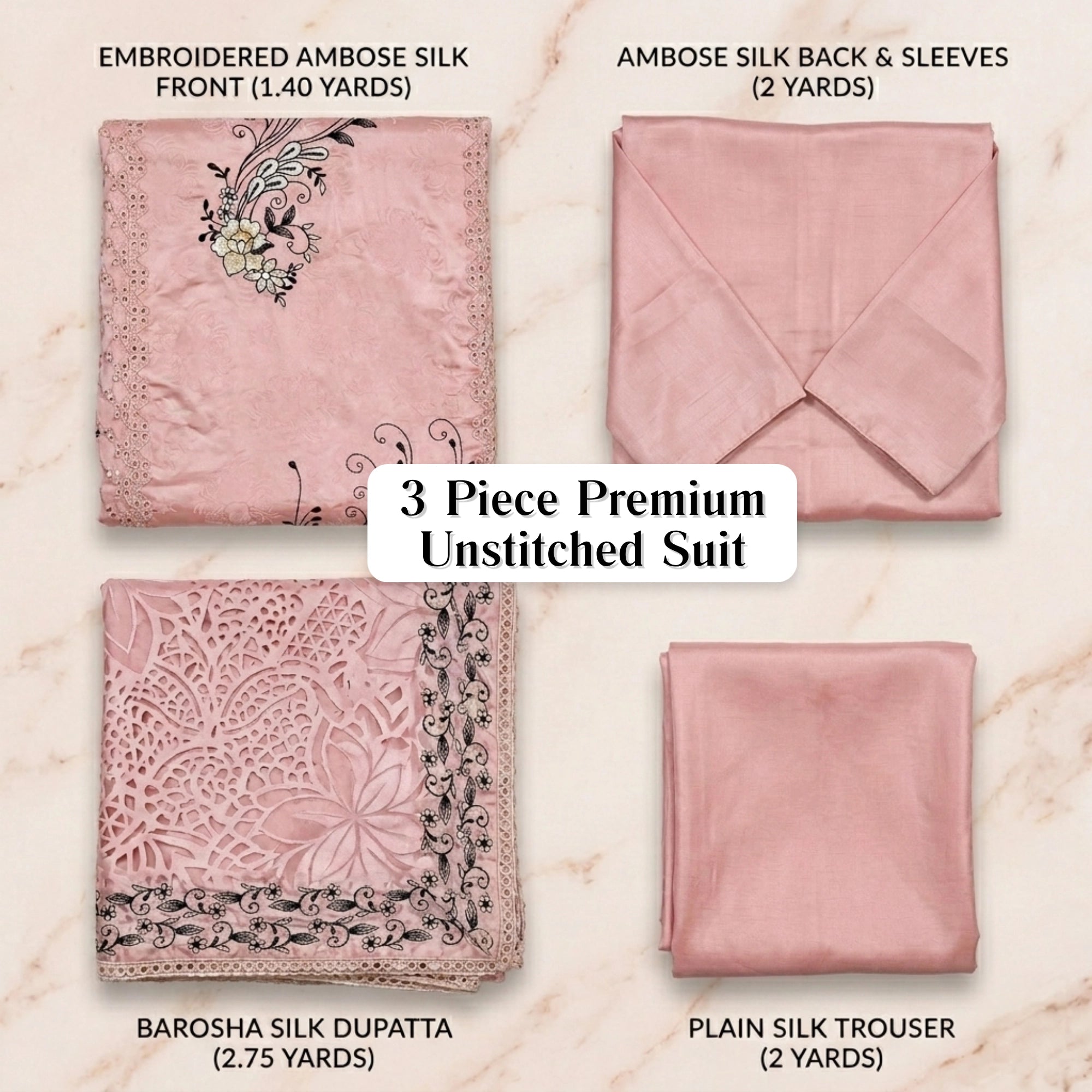 Blush Pink Embroidered Ambose Silk 3 Piece Unstitched Suit