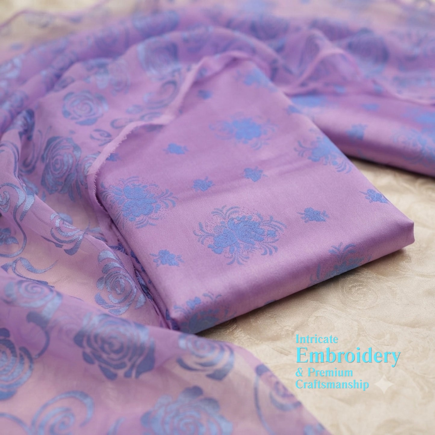 Lavender Purple & Sky Blue Ambose Silk 3 Piece Suit
