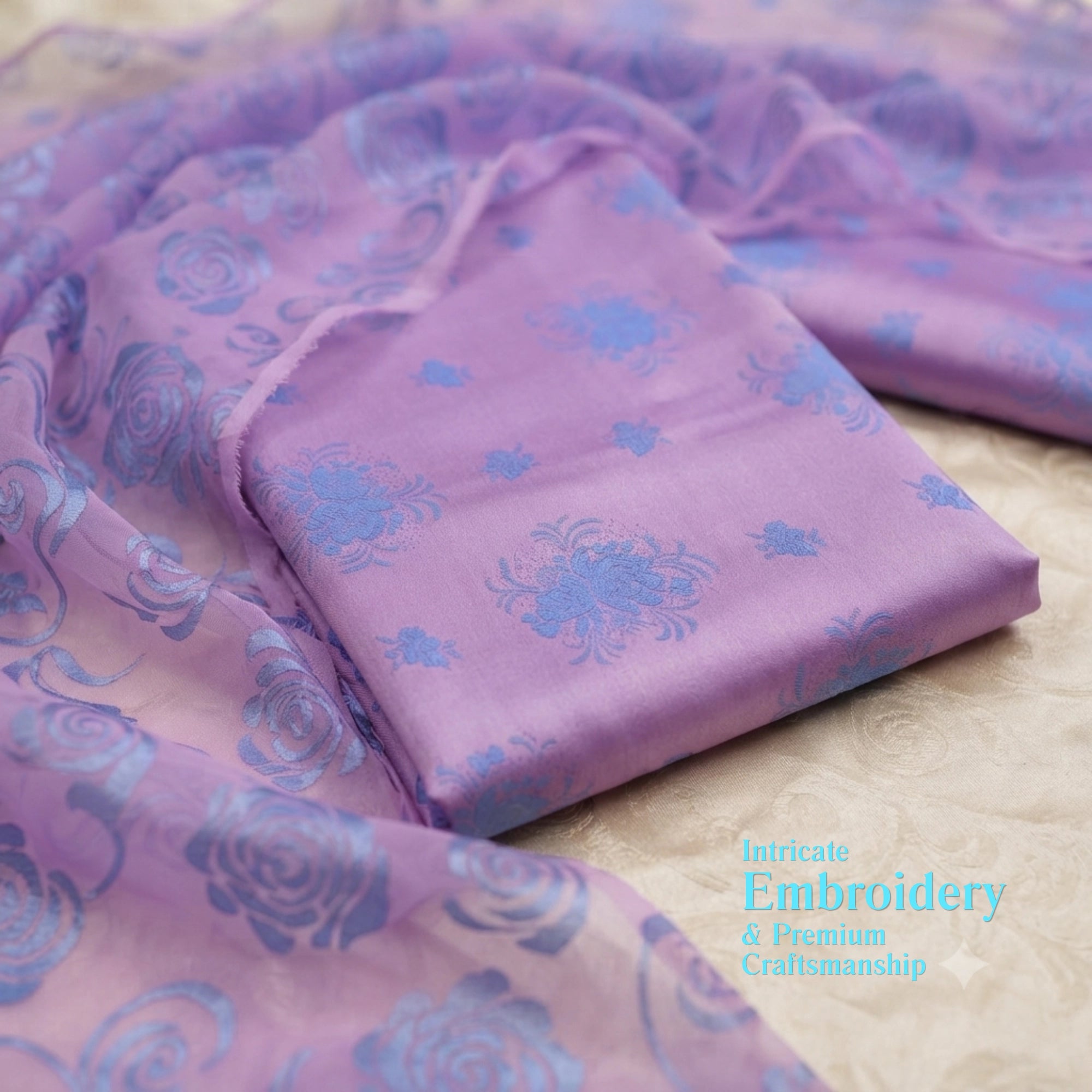 Lavender Purple & Sky Blue Ambose Silk 3 Piece Suit